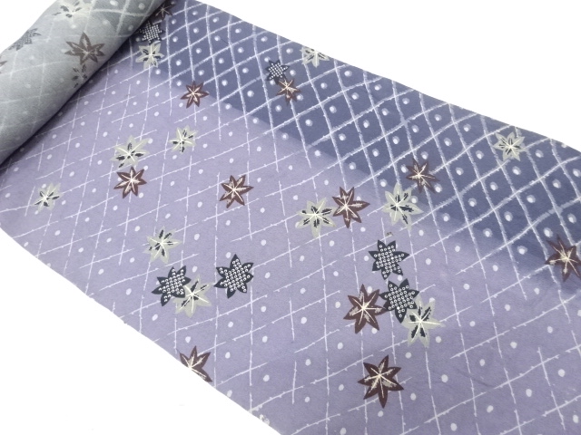 アンティーク　江戸縮緬　斜め格子に楓模様はぎれ反物